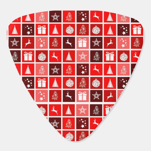 Modern Red Christmas Grid Pattern Minimalist  Guitar Pick (Back)