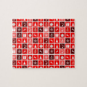 Modern Red Christmas Grid Pattern Minimalist  Jigsaw Puzzle