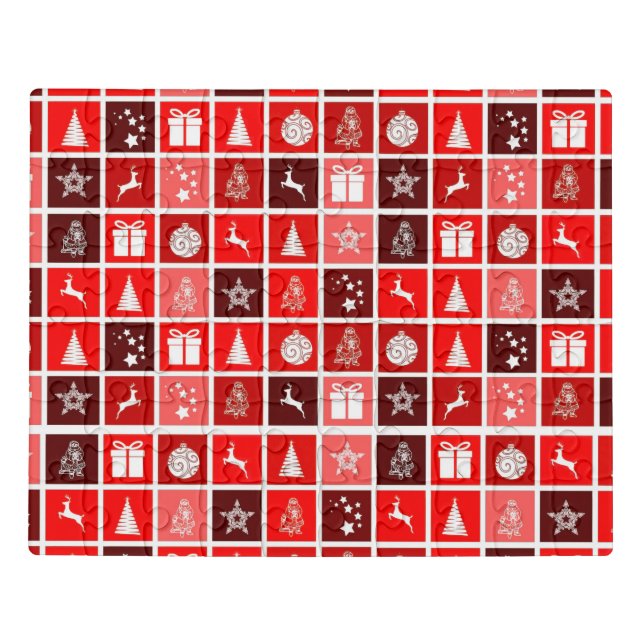 Modern Red Christmas Grid Pattern Minimalist  Jigsaw Puzzle (Puzzle Horizontal)