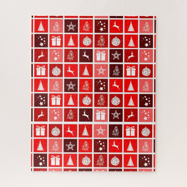 Modern Red Christmas Grid Pattern Minimalist  Jigsaw Puzzle (Vertical)