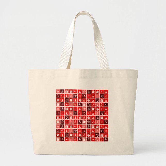 Modern Red Christmas Grid Pattern Minimalist  Large Tote Bag (Front)