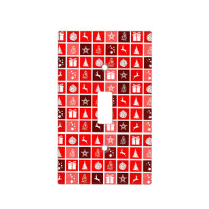 Modern Red Christmas Grid Pattern Minimalist  Light Switch Cover