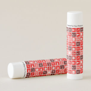 Modern Red Christmas Grid Pattern Minimalist Lip Balm