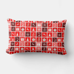 Modern Red Christmas Grid Pattern Minimalist  Lumbar Pillow