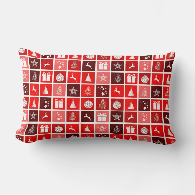 Modern Red Christmas Grid Pattern Minimalist  Lumbar Pillow (Front)