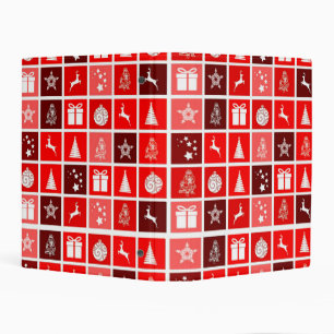 Modern Red Christmas Grid Pattern Minimalist Mini Binder