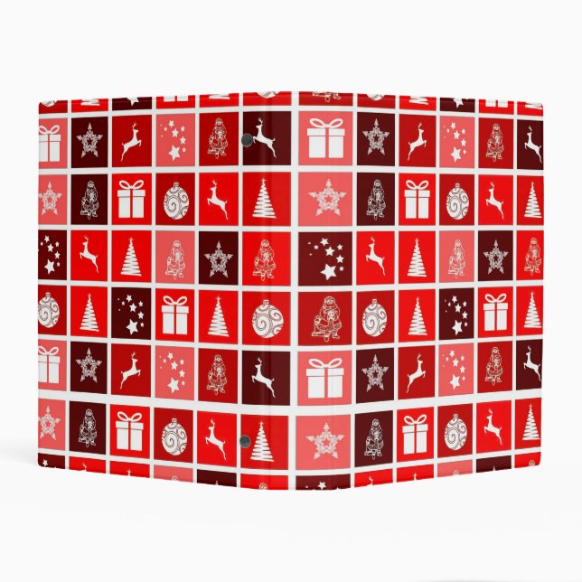 Modern Red Christmas Grid Pattern Minimalist  Mini Binder (Background)