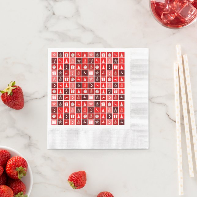 Modern Red Christmas Grid Pattern Minimalist  Napkins (Insitu)