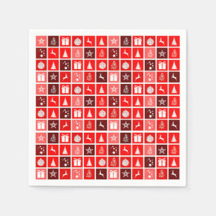 Modern Red Christmas Grid Pattern Minimalist  Napkins