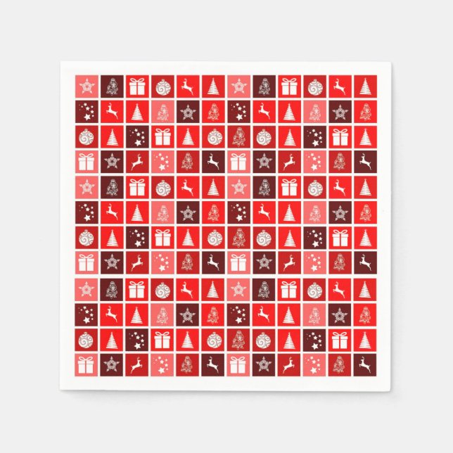 Modern Red Christmas Grid Pattern Minimalist  Napkins (Front)