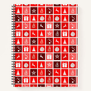 Modern Red Christmas Grid Pattern Minimalist Notebook