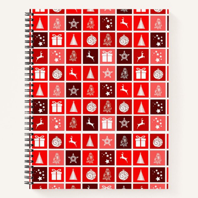 Modern Red Christmas Grid Pattern Minimalist  Notebook (Front)