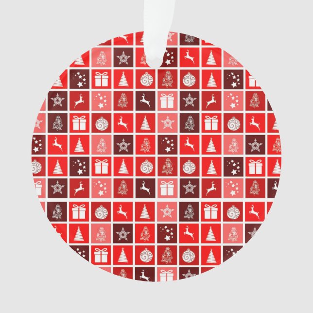 Modern Red Christmas Grid Pattern Minimalist  Ornament (Front)