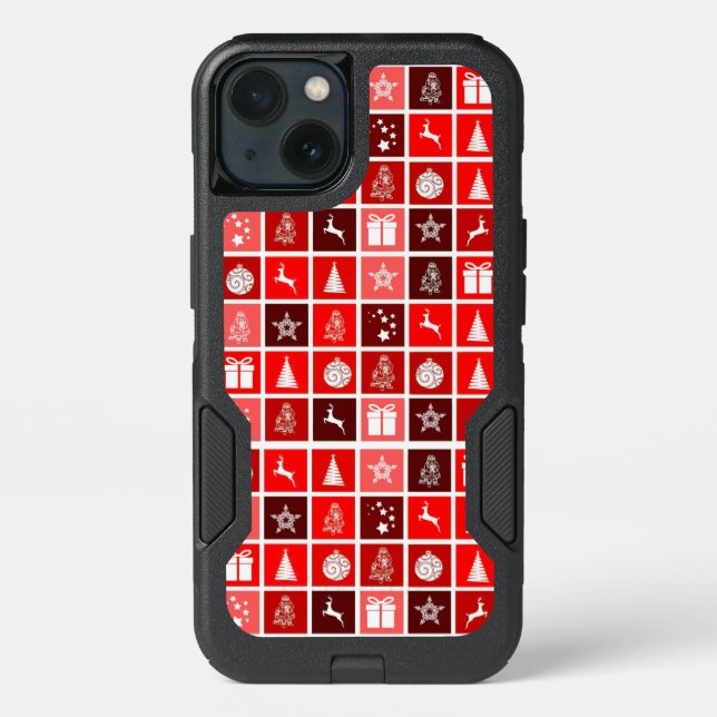 Modern Red Christmas Grid Pattern Minimalist  Otterbox iPhone Case (Back)