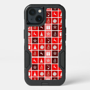 Modern Red Christmas Grid Pattern Minimalist iPhone 13 Case