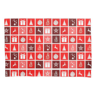 Modern Red Christmas Grid Pattern Minimalist Pillow Case
