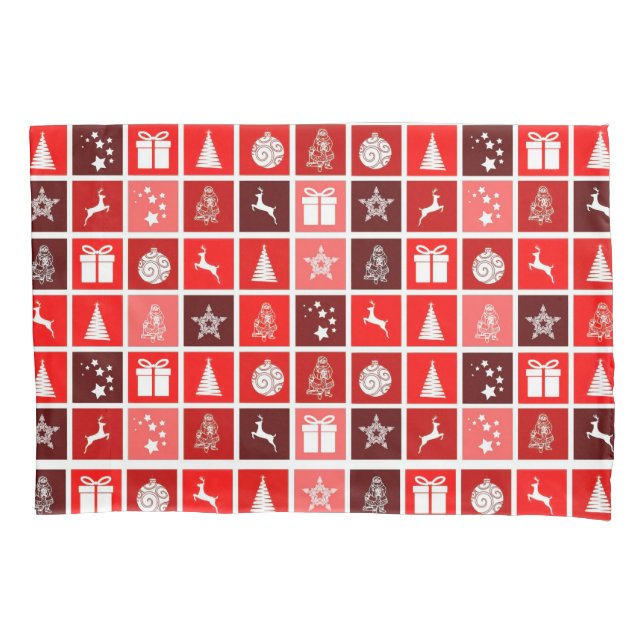 Modern Red Christmas Grid Pattern Minimalist  Pillow Case (Front)