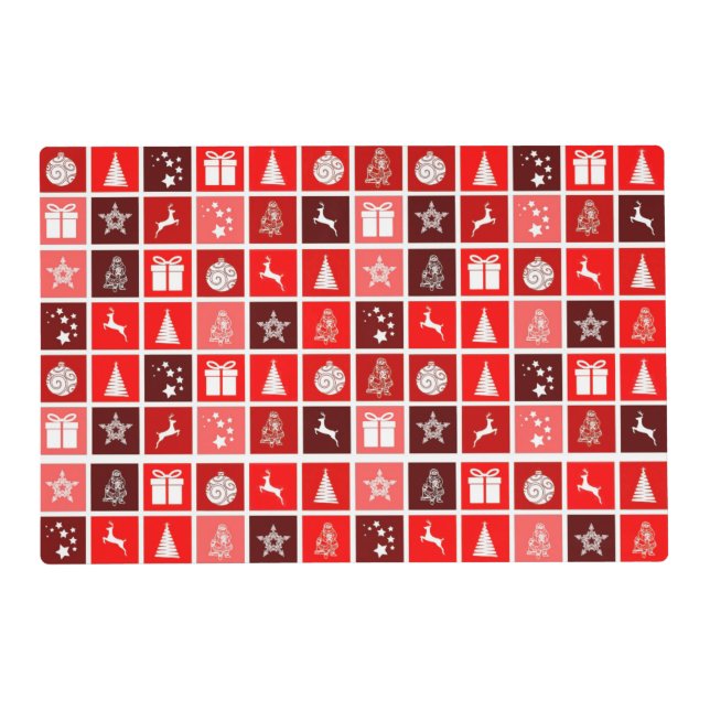 Modern Red Christmas Grid Pattern Minimalist  Placemat (Front)