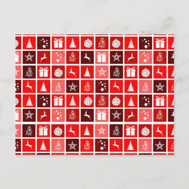 Modern Red Christmas Grid Pattern Minimalist  Postcard (Front)