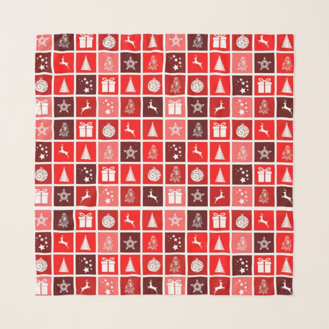 Modern Red Christmas Grid Pattern Minimalist  Scarf (Front)