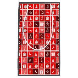 Modern Red Christmas Grid Pattern Minimalist  Small Gift Bag