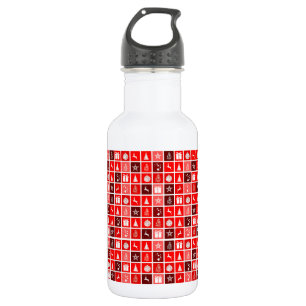 Modern Red Christmas Grid Pattern Minimalist  Stainless Steel Water Bottle
