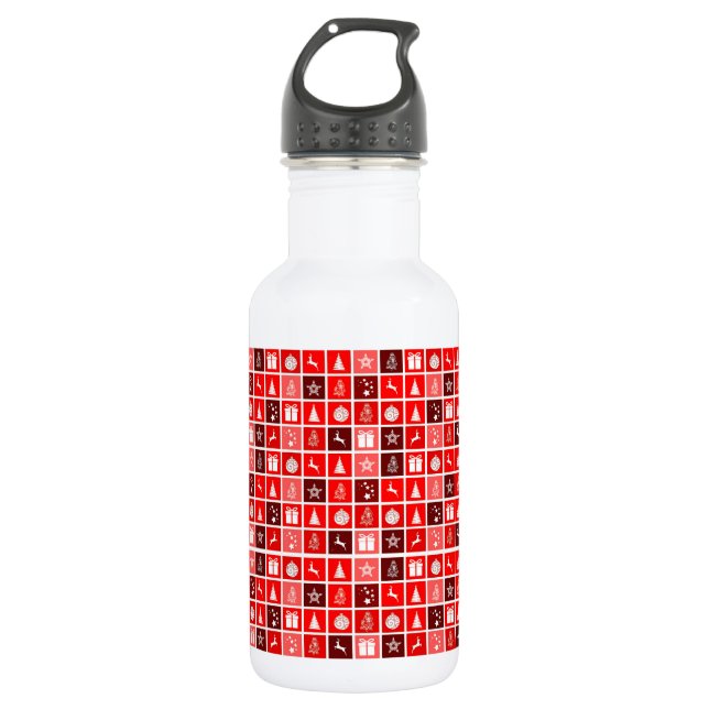 Modern Red Christmas Grid Pattern Minimalist  Stainless Steel Water Bottle (Front)