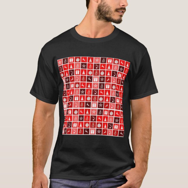 Modern Red Christmas Grid Pattern Minimalist  T-Shirt (Front)