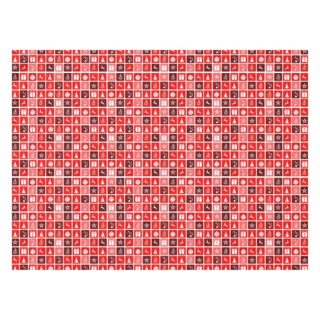 Modern Red Christmas Grid Pattern Minimalist  Tablecloth (Front (Horizontal))