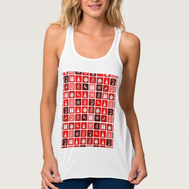 Modern Red Christmas Grid Pattern Minimalist  Tank Top (Front)