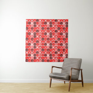 Modern Red Christmas Grid Pattern Minimalist  Tapestry