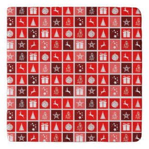 Modern Red Christmas Grid Pattern Minimalist  Trivet