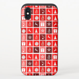Modern Red Christmas Grid Pattern Minimalist iPhone X Slider Case