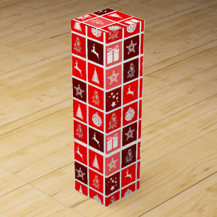 Modern Red Christmas Grid Pattern Minimalist Wine Box