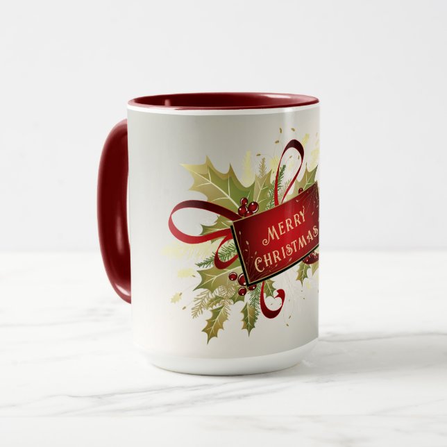 Modern Red Christmas Holiday Mug (Front Left)