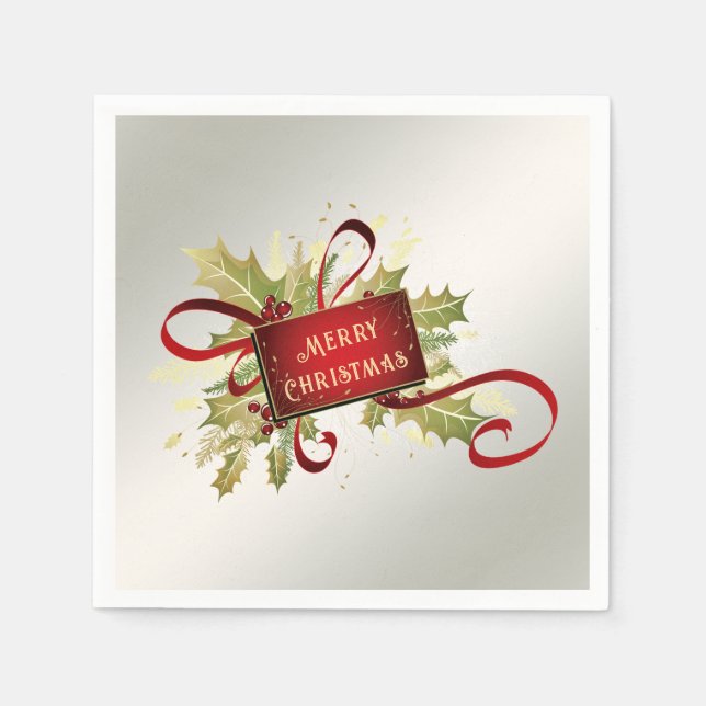 Modern Red Christmas Holiday Napkin (Front)