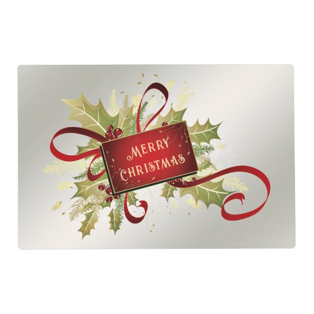 Modern Red Christmas Holiday Paper Placemat (Back)