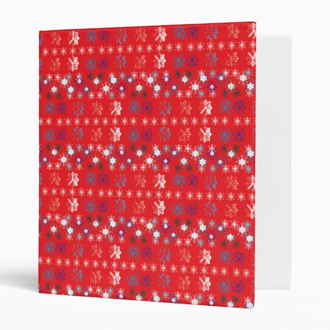 Modern Red Christmas Holiday snowflake pattern Binder (Front/Inside)