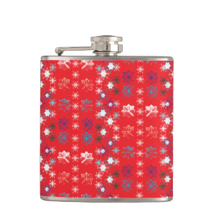 Modern Red Christmas Holiday snowflake pattern Hip Flask