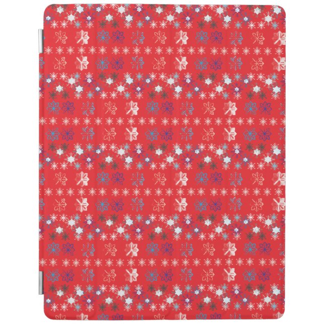 Modern Red Christmas Holiday snowflake pattern iPad Smart Cover (Front)