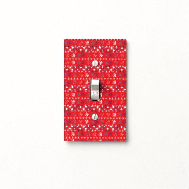 Modern Red Christmas Holiday snowflake pattern Light Switch Cover (In Situ)