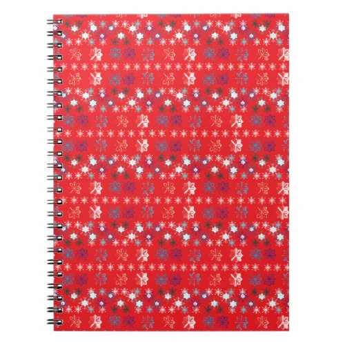 Modern Red Christmas Holiday snowflake pattern Notebook