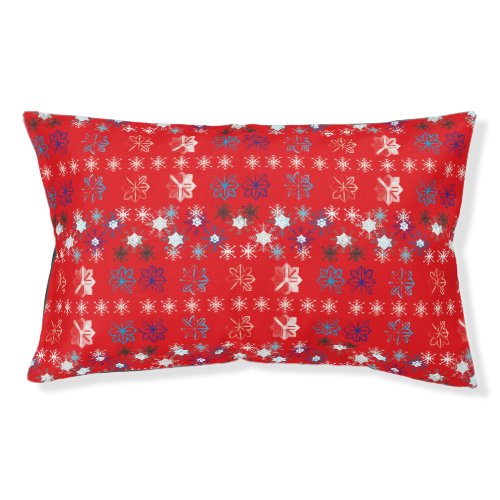 Modern Red Christmas Holiday snowflake pattern Pet Bed