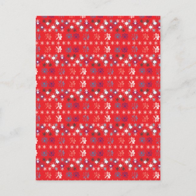 Modern Red Christmas Holiday snowflake pattern Postcard (Front)