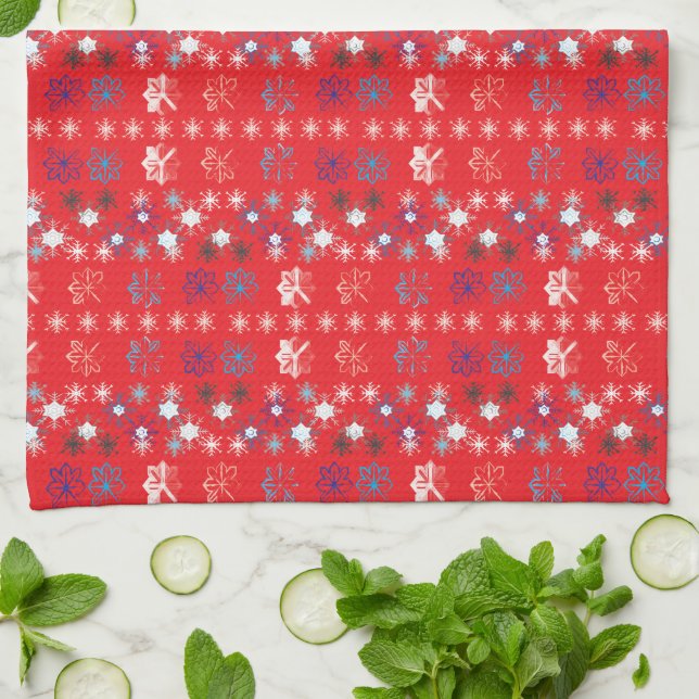 Modern Red Christmas Holiday snowflake pattern Towel (Folded)