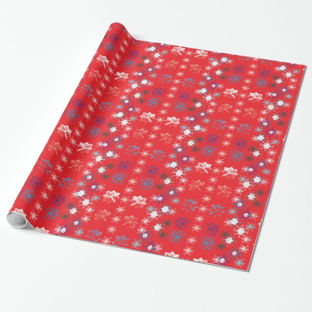 Modern Red Christmas Holiday snowflake pattern Wrapping Paper (Unrolled)