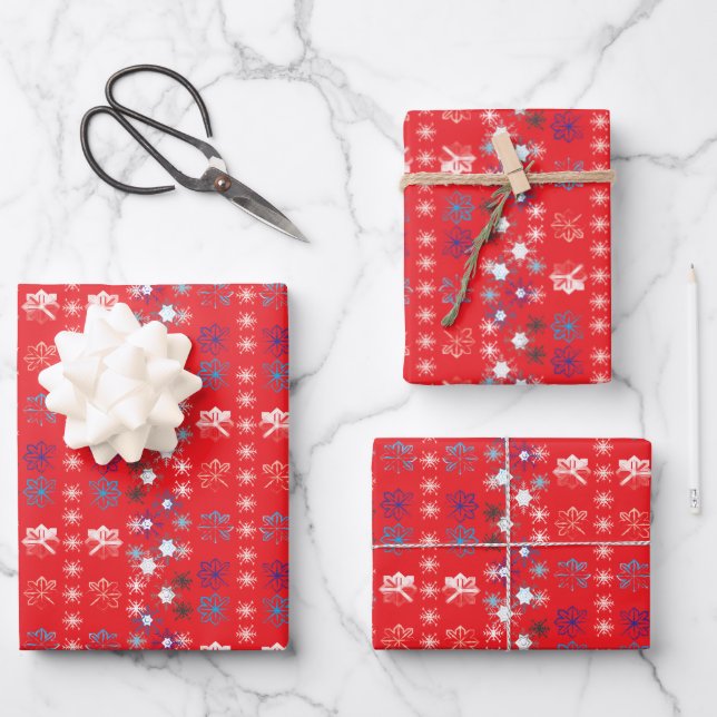 Modern Red Christmas Holiday snowflake pattern Wrapping Paper Sheets (Front)
