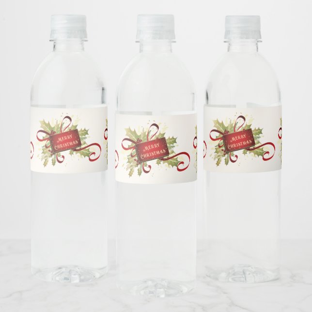 Modern Red Christmas Holiday Water Bottle Label (Bottles)