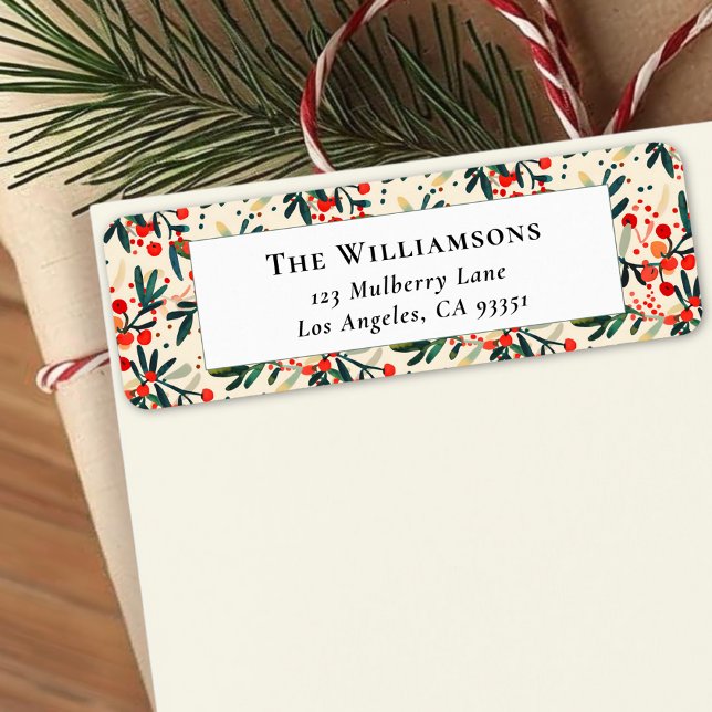 Modern Red Christmas Holly Berries Return Address Label (Creator Uploaded)