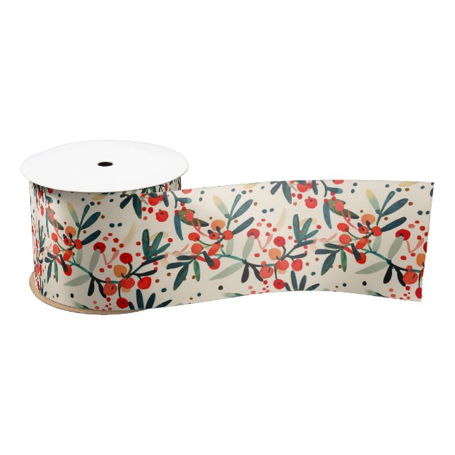 Modern Red Christmas Holly Berries Satin Ribbon (Spool)